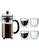 Bodum Chambord French Press Coffee Maker, 34 Ounce, 1 Liter, Chrome Plus 4 Pavina Double Wall Clear Glasses 2.5 oz, Set