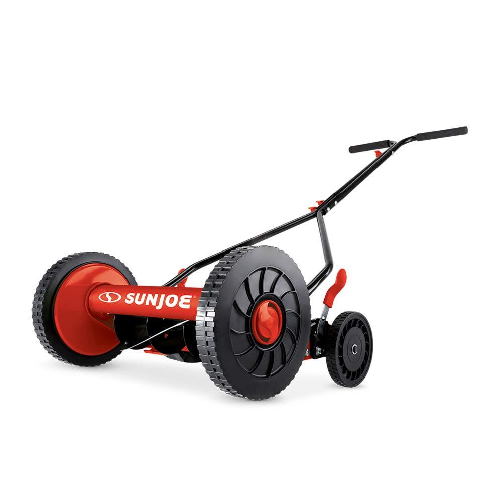 Sun Joe MJ503M-RED 14-Inch Quad Wheel 9-Position Manual Reel Mower, Red