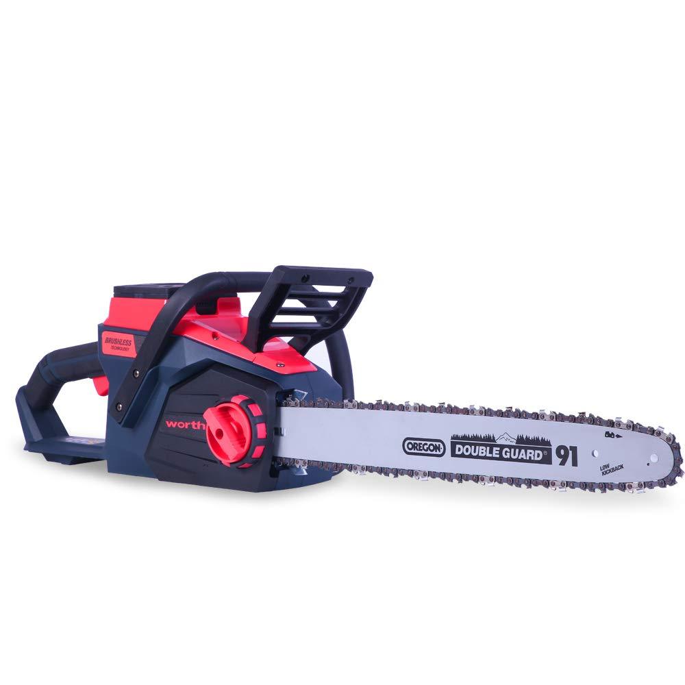 Worth 18-Inch Powerful Cordless 84-Volt Chainsaw 2.5AH Lithium Battery Auto-Oiling Tool-Free Tensioning Brushless Motor - L302A00