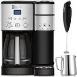 Cuisinart 12-Cup Coffee Maker and Single-Serve Brewer Stainless Steel (SS-15) with Milk Frother - Handheld Electric Foam Maker for Coffee, Latte, Cappuccino & Stainless Steel Milk Frothing Pitcher