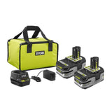 RYOBI 18V ONE+ LITHIUM+ HP 3.0 Ah Battery 2-Pack Starter Kit with Charger and Bag P166