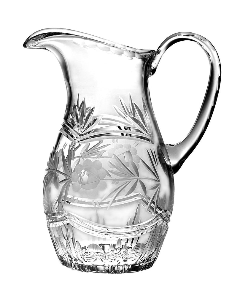 Barski - Hand Cut - Mouth Blown - Crystal Pitcher - with Handle - With Rose Design - 54 oz. - Made in Europe