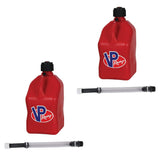 2 Pack VP 5 Gallon Square Red Racing Utility Jugs with 2 Deluxe Filler Hoses