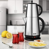 Saki Tea Maker - 1.7 L,110 V -Electric Kettle with Tea Infuser Teapot, Water Heater Thermostat Control, Keep Warm Mode, Stainless Steel, Boil Dry Overheat Protection - 2 in 1 Tea Kettle Boiler Tea Pot
