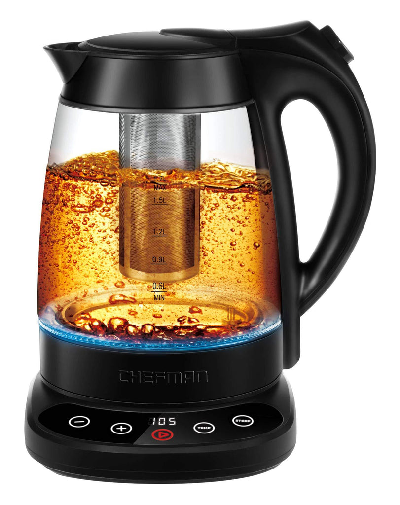 Chefman Programmable Electric Kettle Digital Display Removable Tea Infuser Included, Cool Touch Handle, 360° Swivel Base, BPA Free, 1.7 Liter/1.8 Quart,